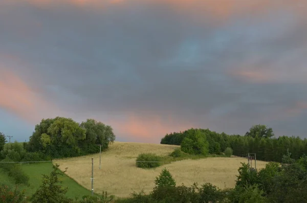 Kleurrijke Bewolkte Lucht Bij Zonsondergang Kleur Van Het Verloop Lucht — Stockfoto