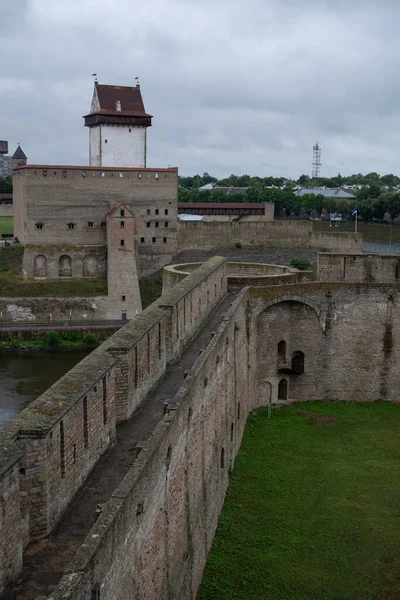 View Narva Castle Narva River Walls Ivangorod Forteress Invangorod Russia — Stock Photo, Image
