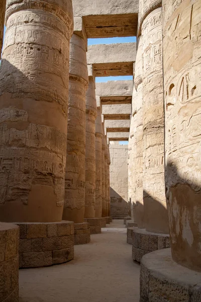 Colonne Nella Sala Grande Ipostilio Tempio Karnak Antica Tebe Luxor — Foto Stock