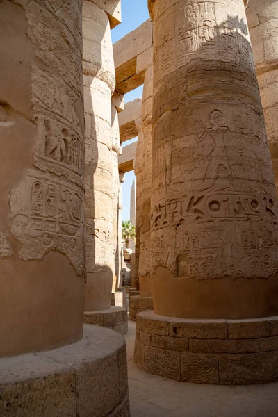 Colonne Nella Sala Grande Ipostilio Tempio Karnak Antica Tebe Luxor — Foto Stock