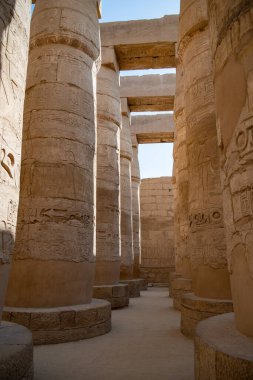 Karnak Tapınağı 'ndaki Büyük Hypostyle Salonunda Sütunlar (Antik Teb). Luxor, Mısır