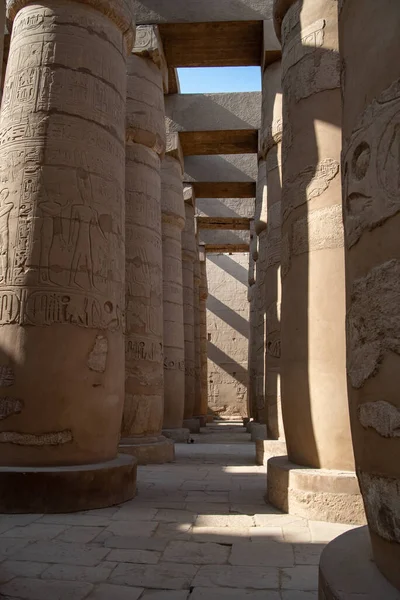 Sloupce Velkém Hypostylovém Sále Karnakově Chrámu Starověké Théby Luxor Egypt — Stock fotografie