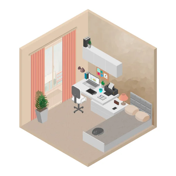 Bedroom Isometric Workspace — ストック写真