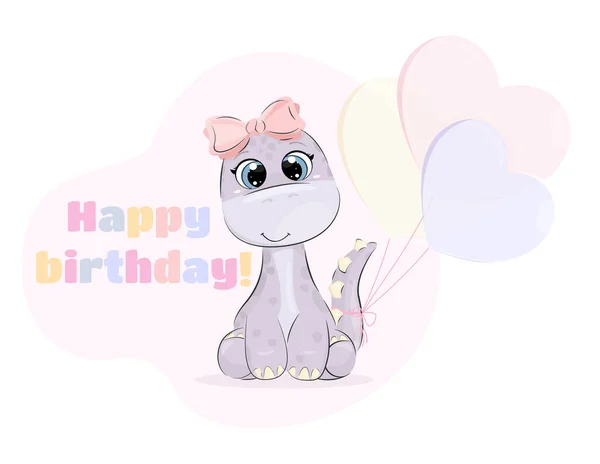 Balonlu Şirin Dinozor Doğum Günü Tebrikleri — Stok fotoğraf