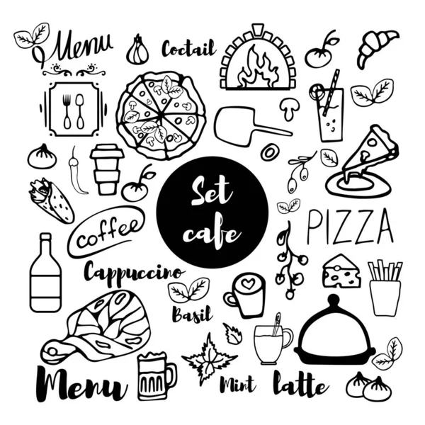 Kafeler ve pizzacılar için karalama elementleri. 