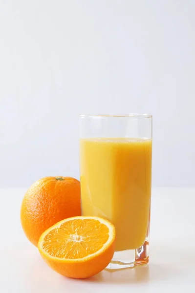 Une Belle Image Laconique Verre Jus Orange Fraîchement Pressé Côté — Photo