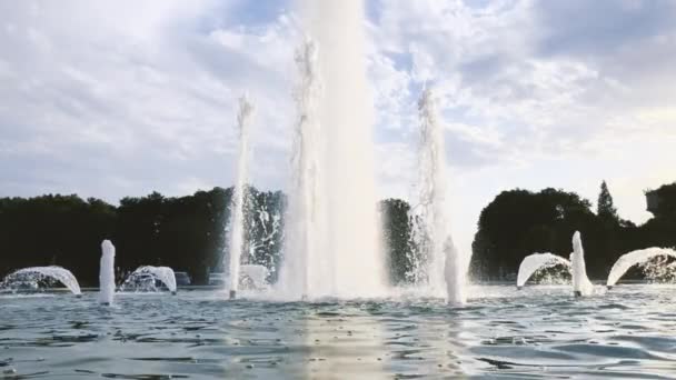 Una Grande Fontana Spruzza Acqua Rallentatore Una Fontana Spruzza Getti — Video Stock