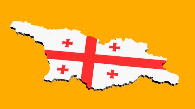 Sarı arka planda ulusal bayrak renginde Gürcistan haritasının 3 boyutlu modeli. İzole edilmiş. Yerleşim planı. Hazırlama
