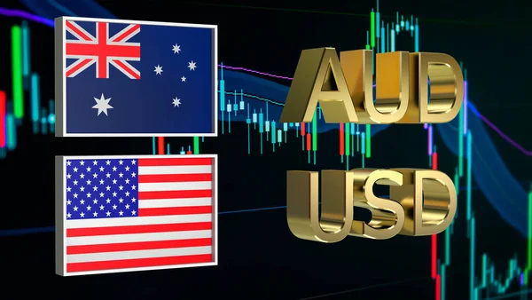 Gold Plated Aud Usd Symbols Flags Australia Usa Background Price — Stock Photo, Image