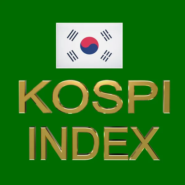 Inscripción Letras Oro Índice Kospi Bandera Corea Sobre Fondo Verde —  Fotos de Stock