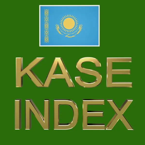 金の文字で碑文 Kaseインデックス 中立的な緑の背景にカザフスタンのフラグ 3Dレンダリング 設計のためのブランク レイアウト — ストック写真