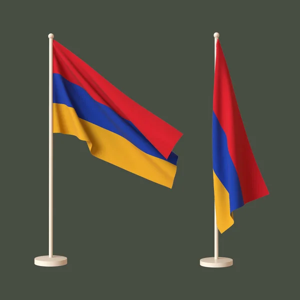 Flags Republic Armenia Fluttered Flagpole Twisted Neutral Background Rendering Layout — Stock Photo, Image