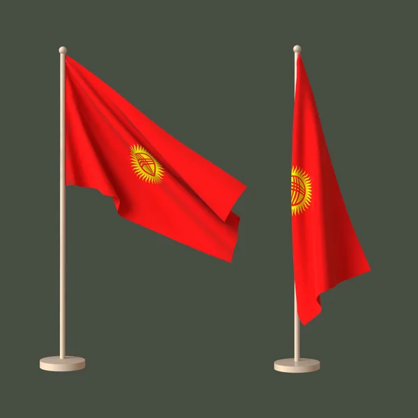 Flags Kyrgyz Republic Fluttered Flagpole Twisted Neutral Background Rendering Layout — Stock Photo, Image