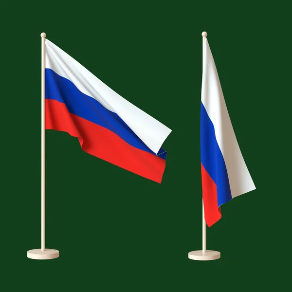 ロシア連邦の旗は旗竿に衝突し 中立的な背景に対してねじ曲げられた 3Dレンダリング レイアウト 設計のためのブランク — ストック写真