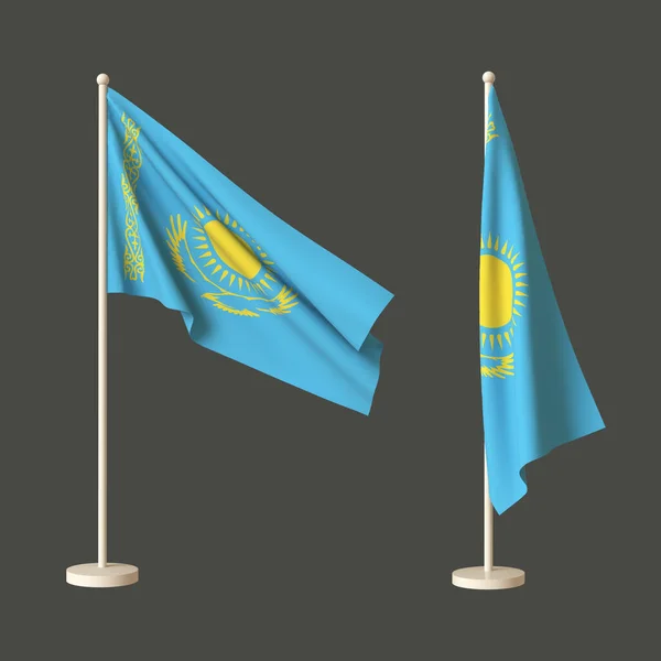 Two Flags Kazakhstan Neutral Background One Fluttering Flagpole Other Twisted — Stock Photo, Image