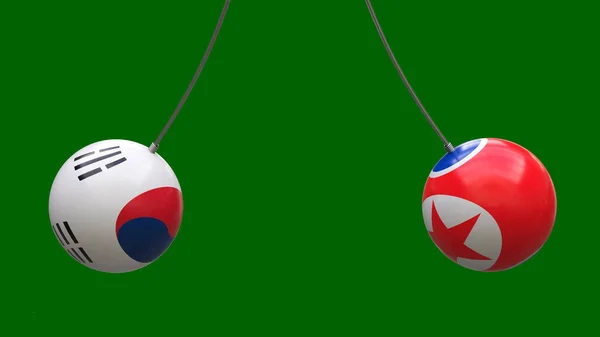 Bollar Rep Färgerna Nationella Flaggorna Sydkorea Och Nordkorea Riktade Mot — Stockfoto