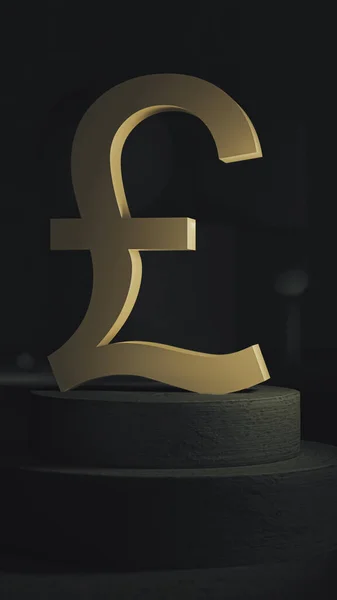 Позолоченный Британский Символ Фунта Стерлингов Установлен Бетонном Постаменте Фоне Абстрактных — стоковое фото
