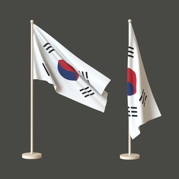 Dos Banderas República Corea Sobre Fondo Neutro Una Ondeando Sobre —  Fotos de Stock