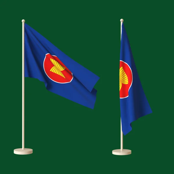 ธงสองธงของอาเซ ยนบนพ นหล นกลาง ธงหน งแผ บนเสาธง แบบสามม าโครง างเปล — ภาพถ่ายสต็อก