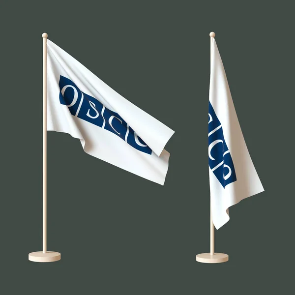 สองธงของ Osce บนพ นหล นกลาง Fluttering บนเสาธง แบบสามม าโครง างเปล — ภาพถ่ายสต็อก