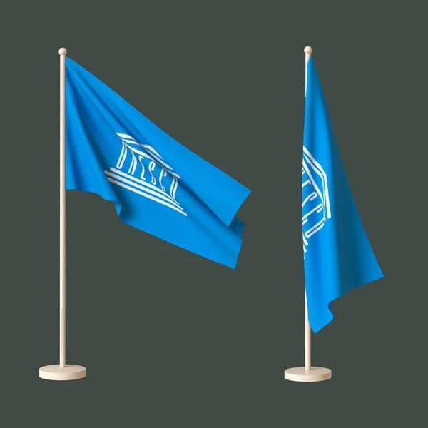 Two Flags Unesco Neutral Background One Fluttering Flagpole Other Twisted — Fotografie, imagine de stoc