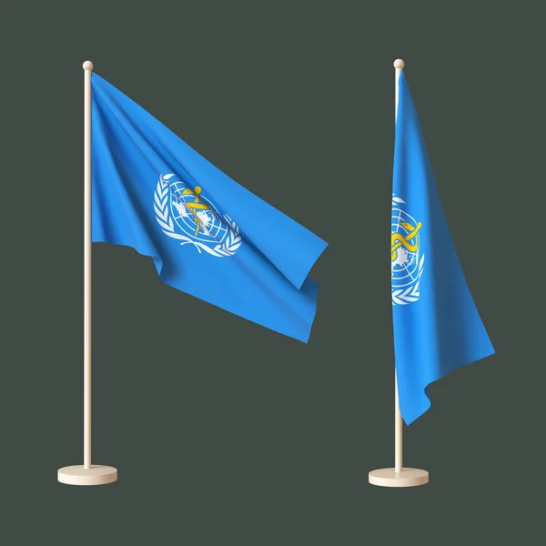 ธงสองธงขององค การอนาม ยโลกบนพ นหล นกลาง ธงหน บอย บนเสาธง วหน แบบสามม — ภาพถ่ายสต็อก