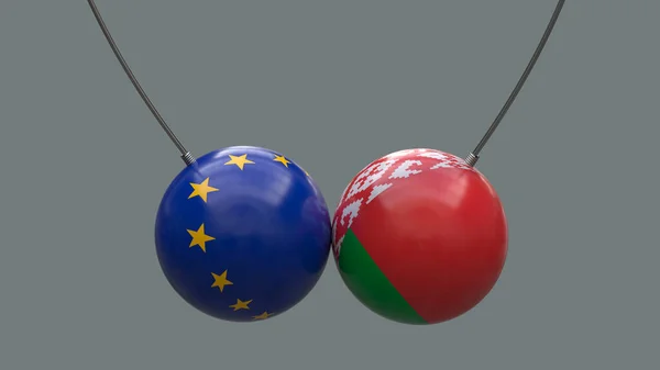 Кулі Канатах Кольорах Національних Прапорів Білорусі Європейського Союзу Спрямовані Один — стокове фото