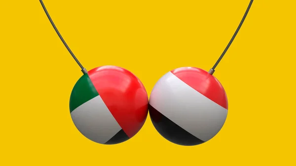 Balls Ropes Colors National Flags United Arab Emirates Yemen Collided — Stock Photo, Image