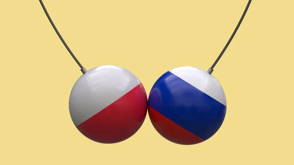 Bolas Nas Cordas Nas Cores Das Bandeiras Nacionais Polônia Rússia — Fotografia de Stock