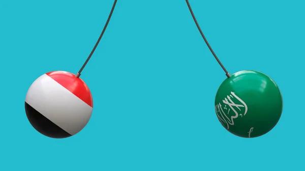 Balls Ropes Colors National Flags Yemen Saudi Arabia Approach Each — Stock Photo, Image