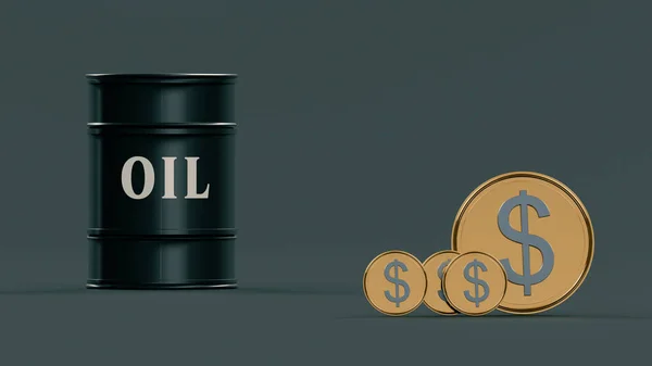 Monete Stilizzate Dorate Con Segno Dollaro Barile Con Iscrizione Oil — Foto Stock