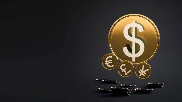 Vergulde Munt Met Een Dollarsymbool Heeft Voorrang Munten Met Symbolen — Stockfoto