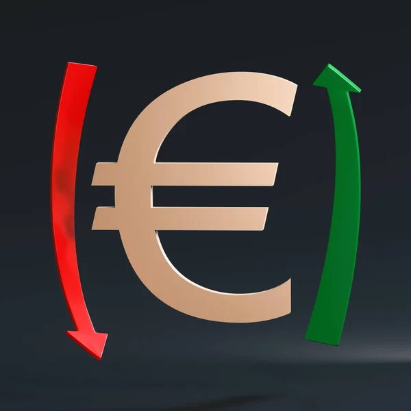 Gold Plated Euro Symbol Surrounded Two Arrows Green Pointing Red — Stock Photo, Image