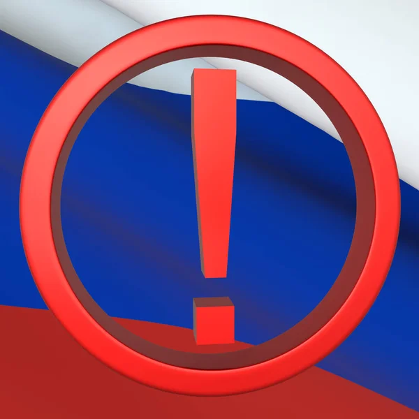 ロシアの国旗の背景に感嘆の声を上げる赤い円 3Dレンダリング 設計は空白だ レイアウト — ストック写真