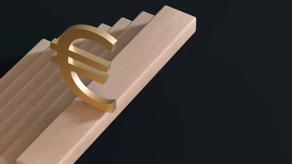 Símbolo Euro Fica Topo Das Escadas Contra Fundo Escuro Estilo — Fotografia de Stock