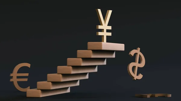 Símbolo Del Yen Encuentra Parte Superior Escalera Por Encima Los — Foto de Stock