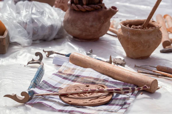Conjunto Ferramentas Para Fazer Jóias Barro Tradicional Cazaque Feito Mão — Fotografia de Stock