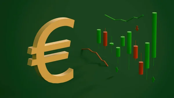 Símbolo Euro Gráfico Castiçal Estilizado Fundo Verde Conceito Mercado Financeiro — Fotografia de Stock