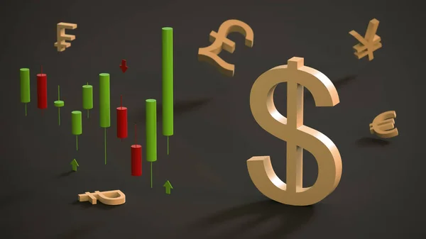 Símbolo Del Dólar Predomina Sobre Los Símbolos Otras Monedas Gráfico — Foto de Stock