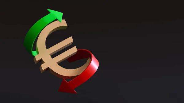 Σύμβολο Του Ευρώ Περιβάλλεται Από Δύο Βέλη Ένα Πράσινο Που — Φωτογραφία Αρχείου