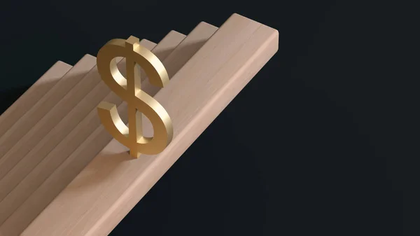 Dollar Symbol Står Øverst Trappen Mørk Baggrund Minimalistisk Stil Gengivelse - Stock-foto