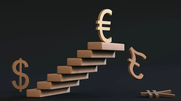 Euro Symbool Staat Bovenaan Ladder Boven Vallende Symbolen Van Andere — Stockfoto