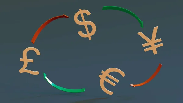 Symbol Major Currencies Dollar Euro Pound Sterling Yen Surrounded Red — Stock Photo, Image