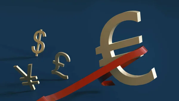 Euro Szimbólum Megtöri Célvonalat Megelőzve Szimbólumok Más Pénznemek Jen Dollár — Stock Fotó