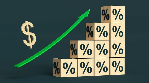Símbolo Dólar Sobe Uma Seta Verde Acima Uma Pirâmide Cubos — Fotografia de Stock