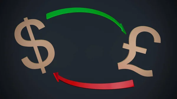 Dollar British Pound Sterling Symbols Surrounded Two Arrows Dark Background — Φωτογραφία Αρχείου