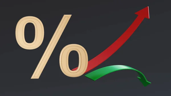 Percent Sign Front Two Arrows Red One Pointing Green One — Stockfoto