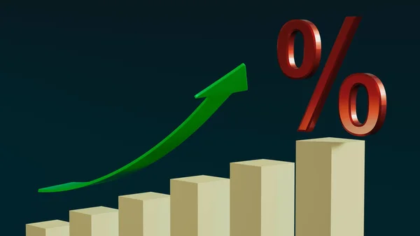 Growing Chart Charts Green Arrow Red Percent Sign Highest Bar — Foto de Stock