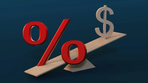 Percent Sign Swing Outweighs Dollar Symbol Rendering Finance Concept — Stockfoto