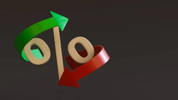 Percent Sign Surrounded Two Arrows Green Pointing Red Pointing Dark — Stock Photo, Image